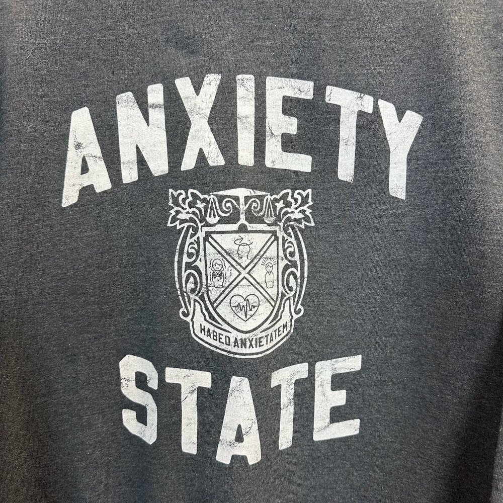 Anxiety State Crewneck Pullover Sweatshirt Grey White Large - Picture 2 of 15